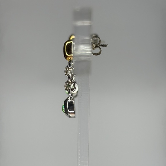 Green and Silver Dangling Earrings - Picture 3 of 4